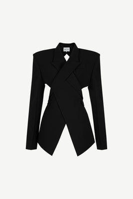 [Restocked] Black overlapped lapel collar open-back blazer