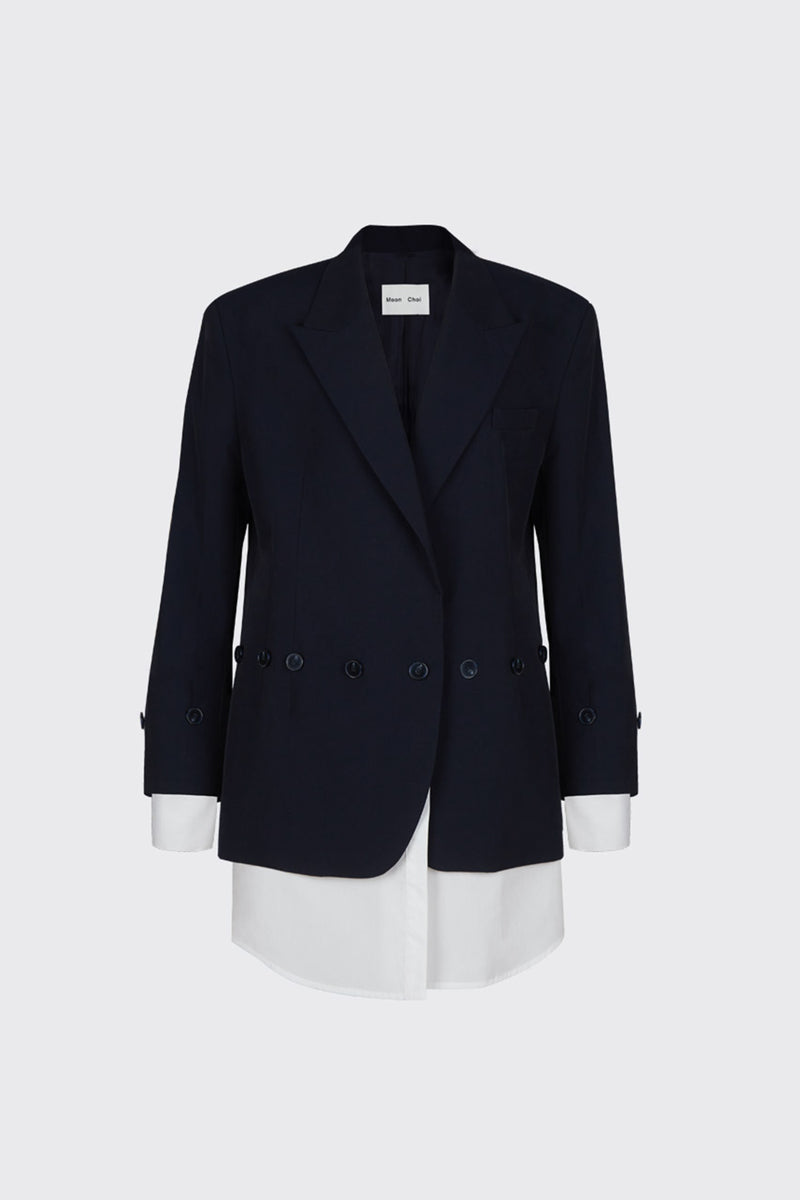 [60% OFF] Navy buttoned shirt blazer