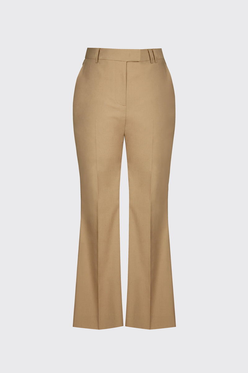 [60% OFF] Sand linen cropped flare trousers