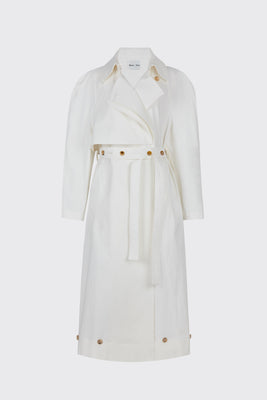 [65% OFF] White buttoned ruched waist trench coat
