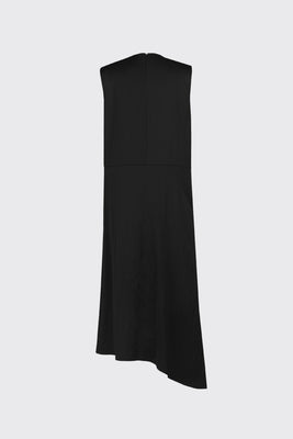 [60%] Black asymmetrical cut satin dress