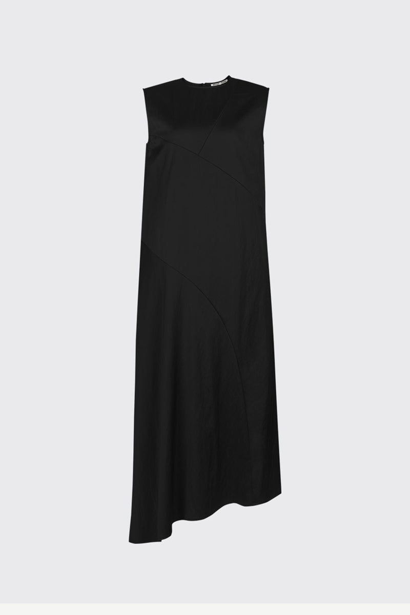 [60%] Black asymmetrical cut satin dress